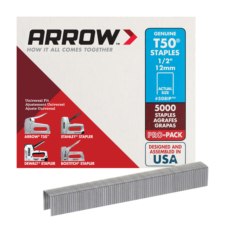 Arrow T50 3/8 in. W X 1/2 in. L 18 Ga. Flat Crown Heavy Duty Staples 5000 Pk