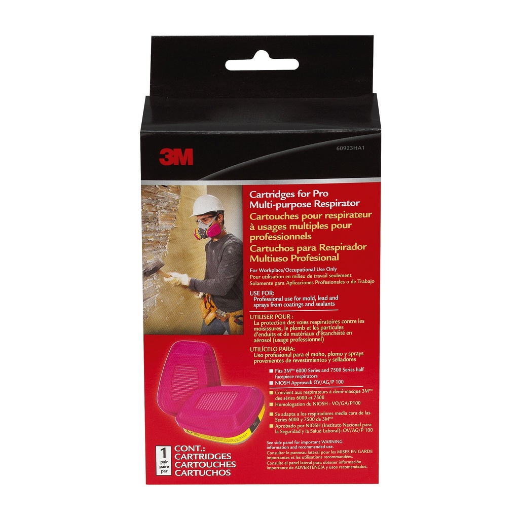 3M P100 Acid Gas and Organic Vapor Respirator Cartridge Replacement Pink 2 Pc