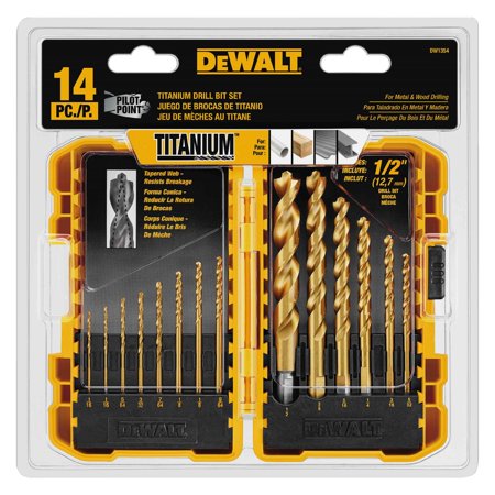 DeWalt Pilot Point Titanium Drill Bit Set Straight Shank 14 Pc
