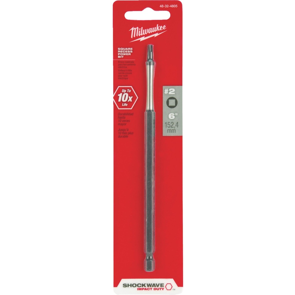 Milwaukee Shockwave Square #2 X 6 in. L Screwdriver Bit Steel 1 Pc