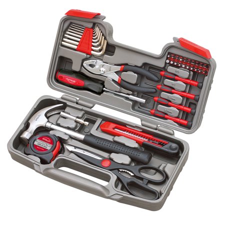[2369726] Apollo Tools 39pc DT9706 General Tool Set Red: Small Basic Tool Set with Comfort-Grip, Easy Storage, Lifetime Warranty