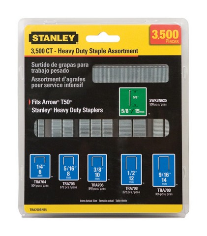 Stanley 27/64 in. W 18 Ga. Narrow Crown Heavy Duty Staple Assortment 3500 Pk