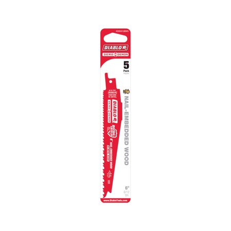 Diablo Demo Demon 6 in. Bi-Metal Nail-Embedded Wood Reciprocating Saw Blade 6/12 TPI 5 Pk