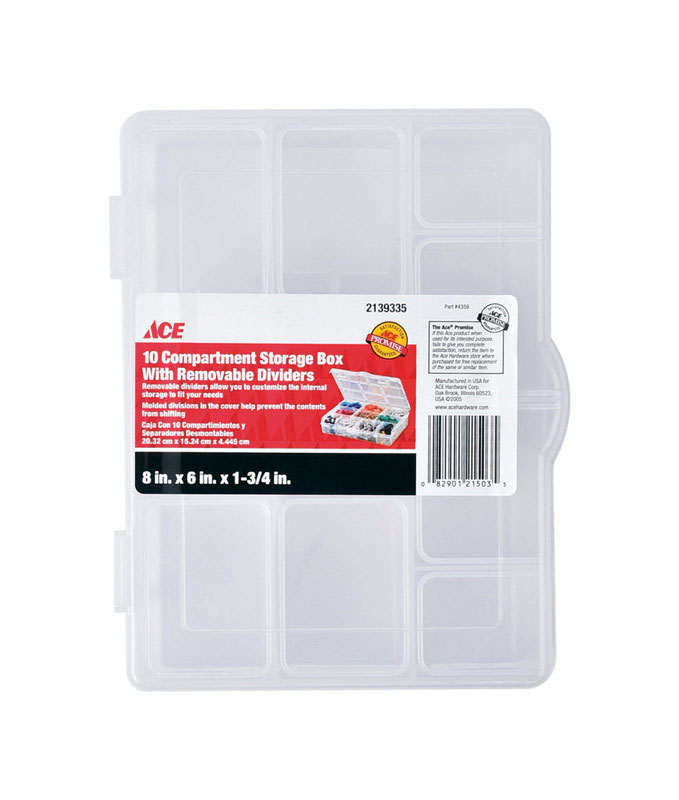 [2418069] Ace 6 in. W X 1-3/4 in. H Tool Storage Bin Plastic 10 Compartments Clear