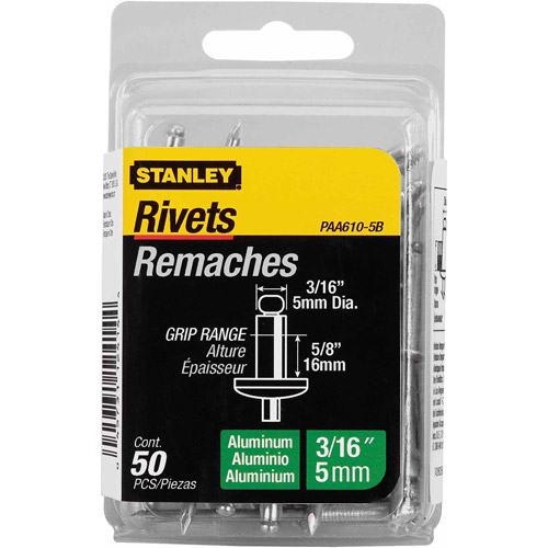 Stanley 3/16 in. D X 5/8 in. Aluminum Blind Rivets Silver 50 Ct