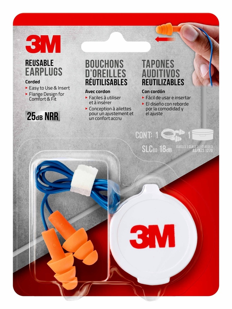 3M 25 DB PVC Earplugs Blue/Orange 1 Pk