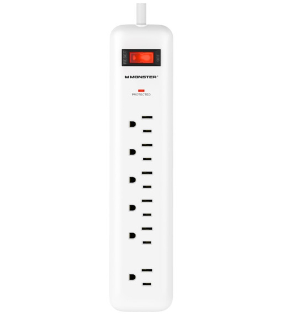 Monster Just Power It up 4 Ft. L 6 Outlets Surge Protector White 1080 J