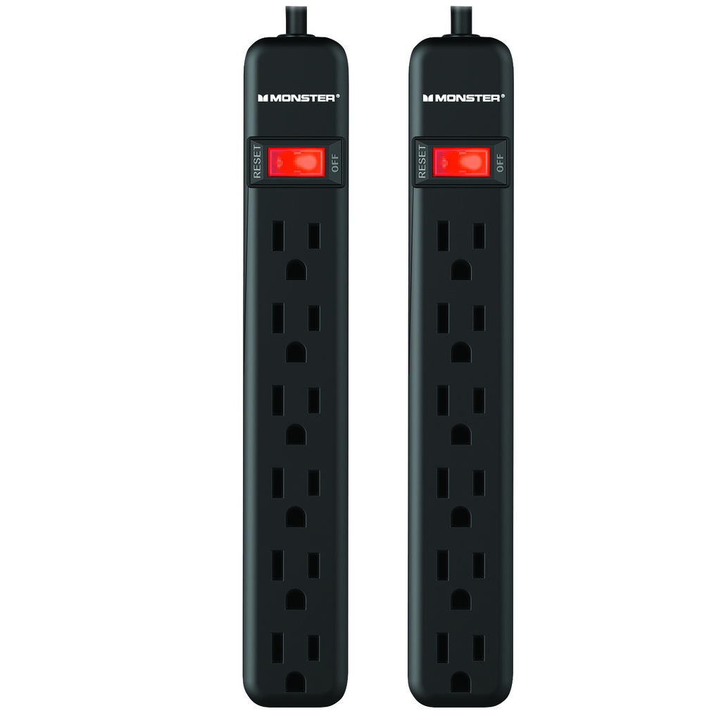 Monster Just Power It up 2 Ft. L 6 Outlets Surge Protector Black 400 J