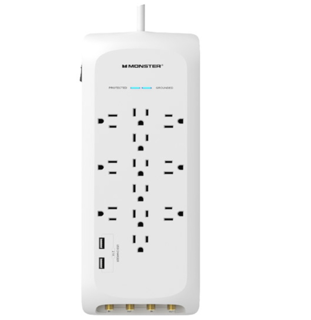 Monster 3001110 6 Ft. 12 Outlets Power Strip with Surge Protection  White