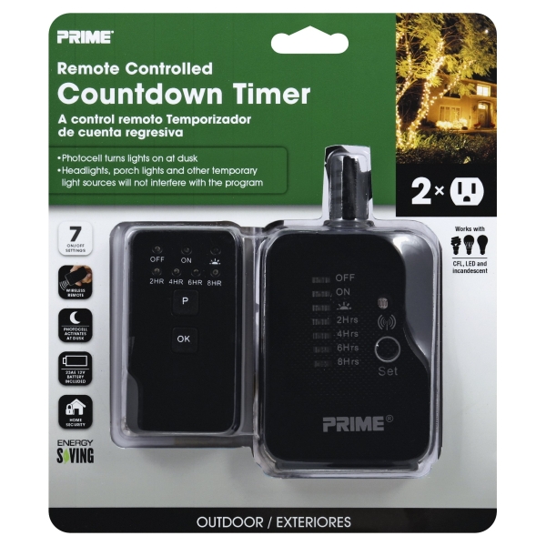 Prime Outdoor Timer with Remote Control and Grounded Outlets 12 V Black