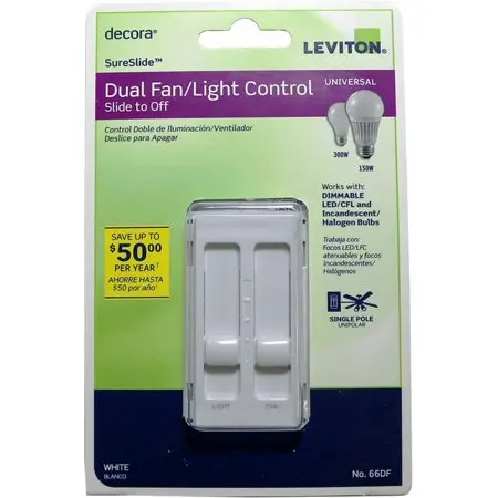 Leviton Decora SureSlide White Fan/LED Dimmer Slide Switch 1 Pk