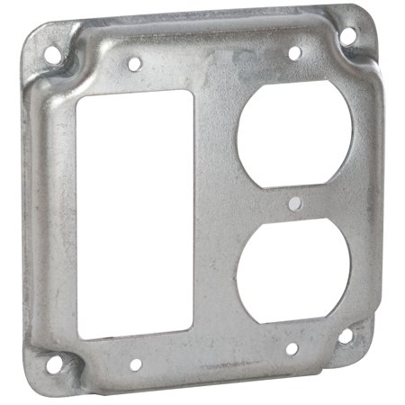 [3002912] 4 in. W Steel Metallic 2-Gang Exposed Work Square Cover for 1 Duplex Outlet and 1 GFCI Outlet (1-Pack)