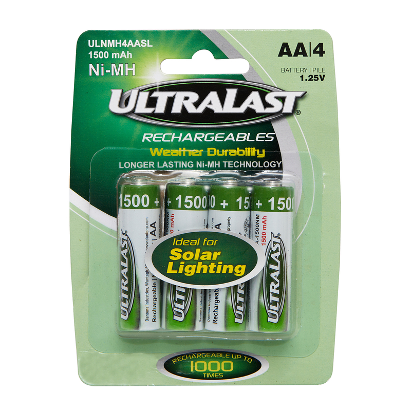 UltraLast Nickel Metal Hydride AA Solar Powered Lighting Rechargeable Battery - 4 Pack