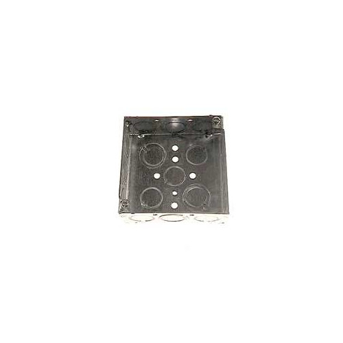 4 in. W X 1-1/2 in. D Steel Gray 2-Gang Welded Square Box with Ten 1/2 in. KO's and Six TKO's, Raised Ground, 1-Pack