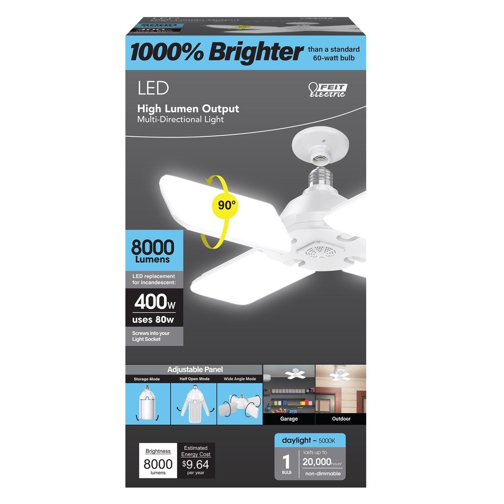 Feit Folding Panel E26 (Medium) LED Garage Bulb Daylight 400 Watt Equivalence 1 Pk