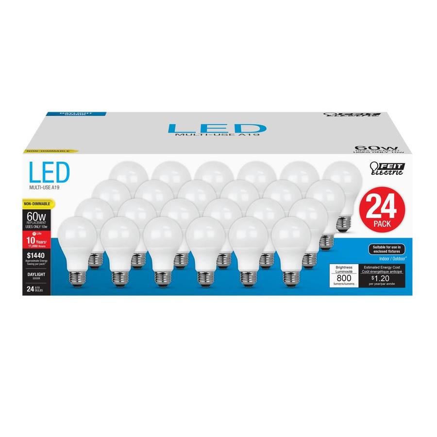 Feit A19 E26 (Medium) LED Bulb Daylight 60 Watt Equivalence 24 Pk