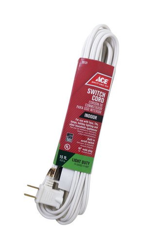 Ace Indoor 15 Ft. L White Extension Cord with Switch 16/2 SPT-2