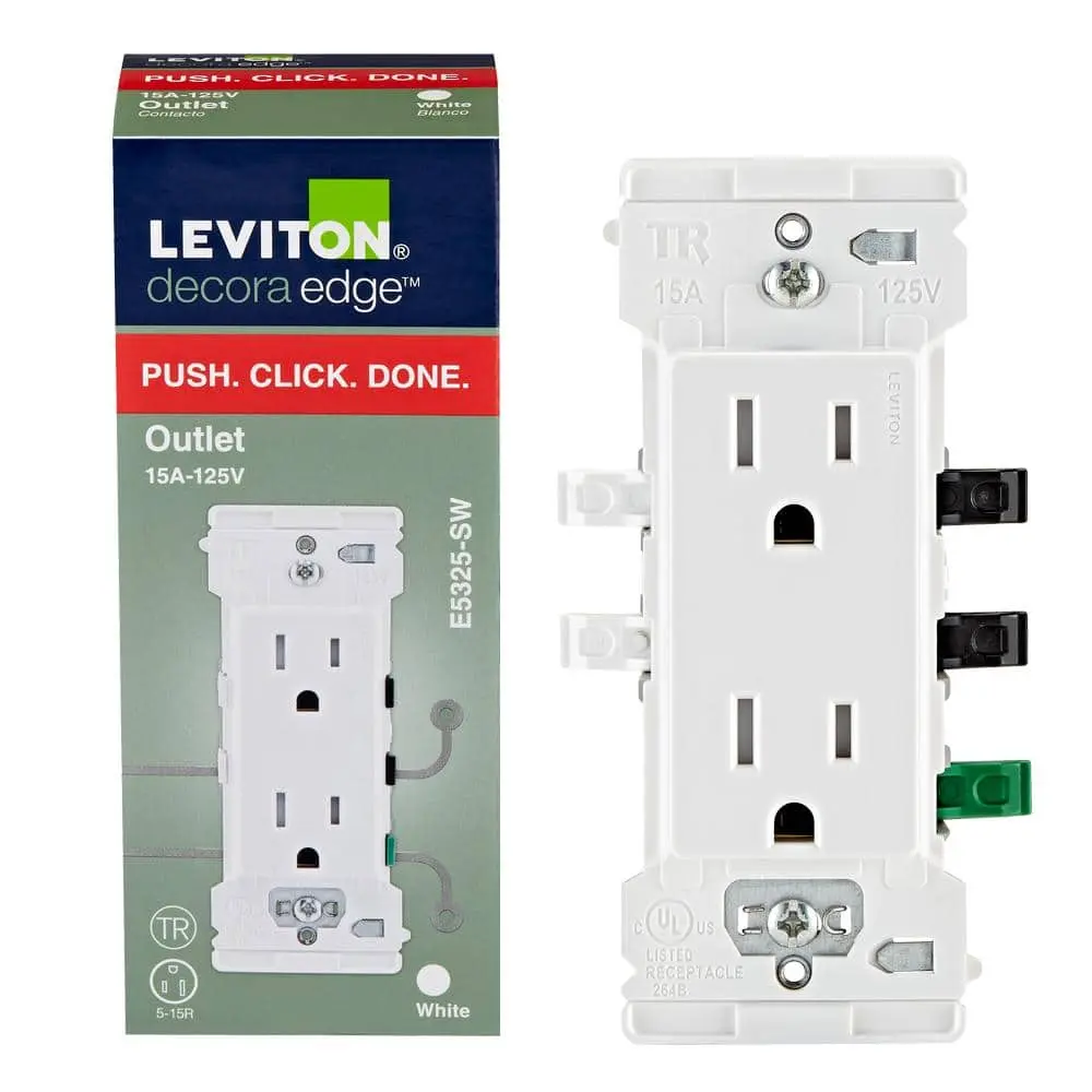 Leviton Lever Edge 15 Amps 125 V White Tamper Resistant Outlet 5-15R 1 Pk