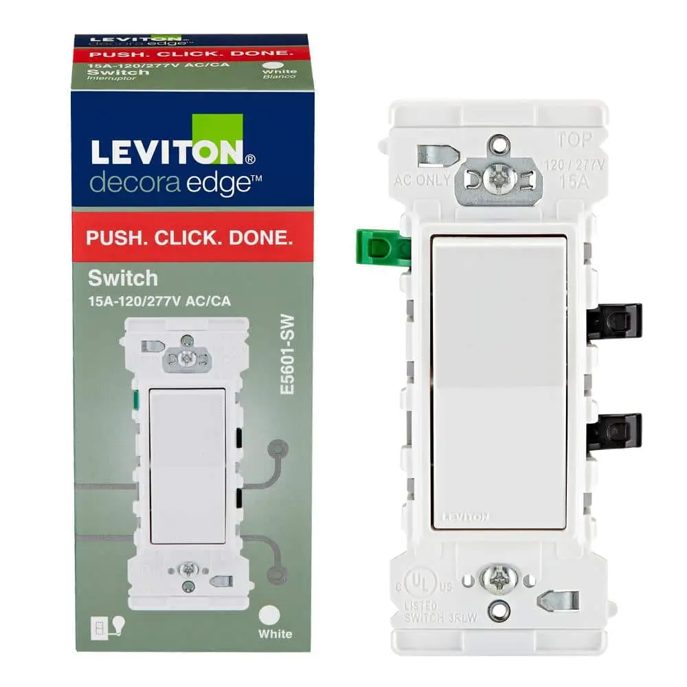 Leviton Lever Edge 15 Amps Single Pole Rocker Rocker Switch White 1 Pk