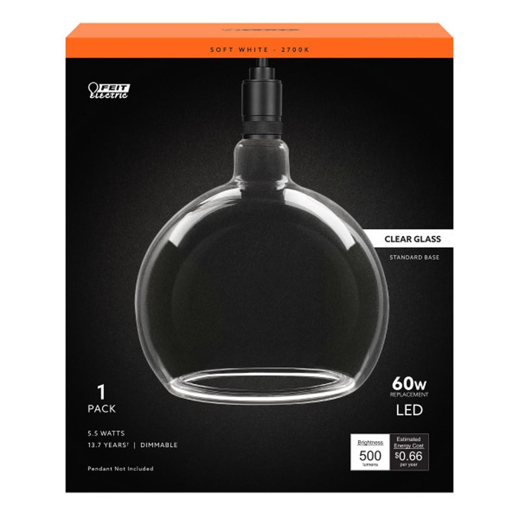 Feit G63 E26 (Medium) Filament LED Bulb Soft White 60 Watt Equivalence 1 Pk