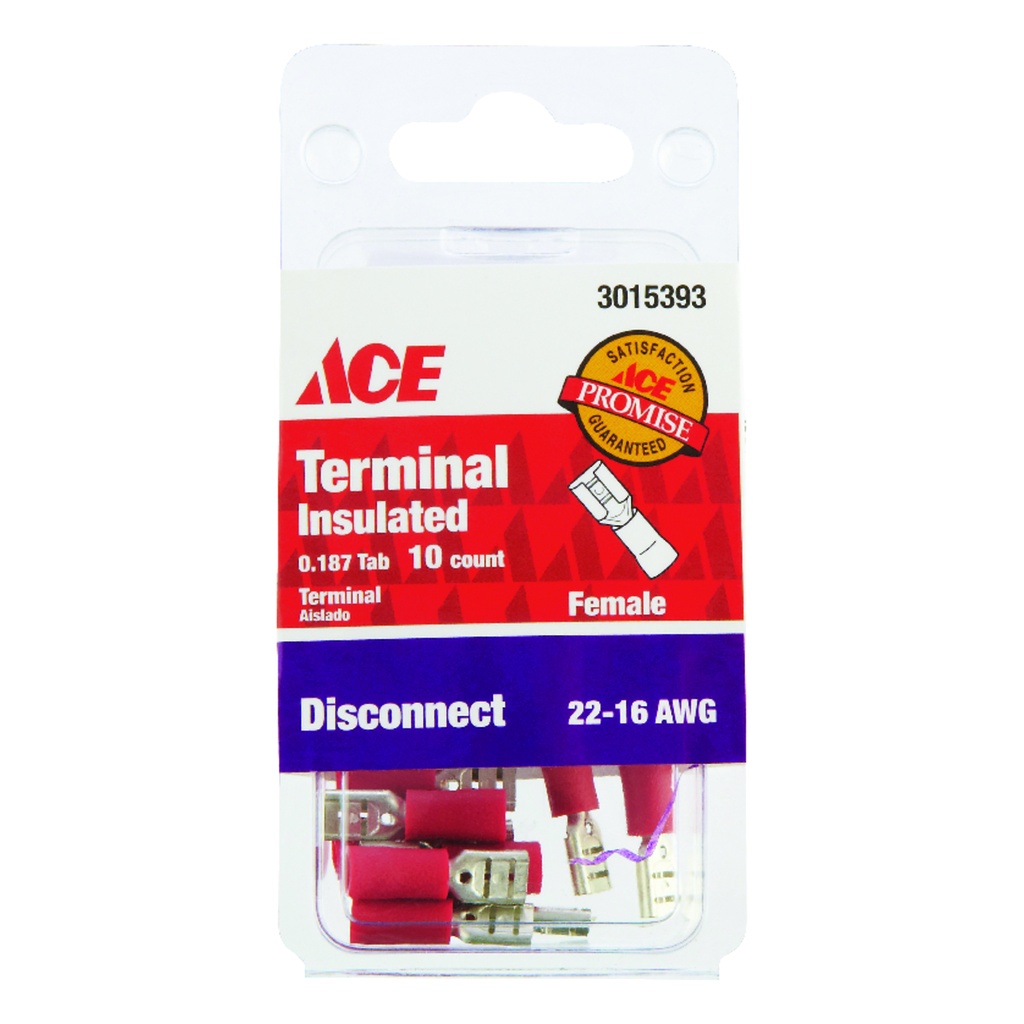 Ace 22-16 AWG Insulated Female Disconnect Red 10 Pk