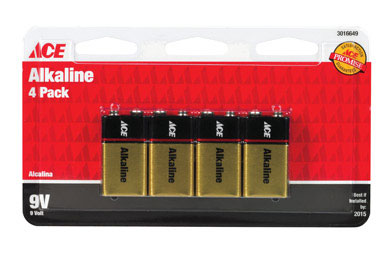 Ace 9-Volt Alkaline Batteries 4 Pk Carded