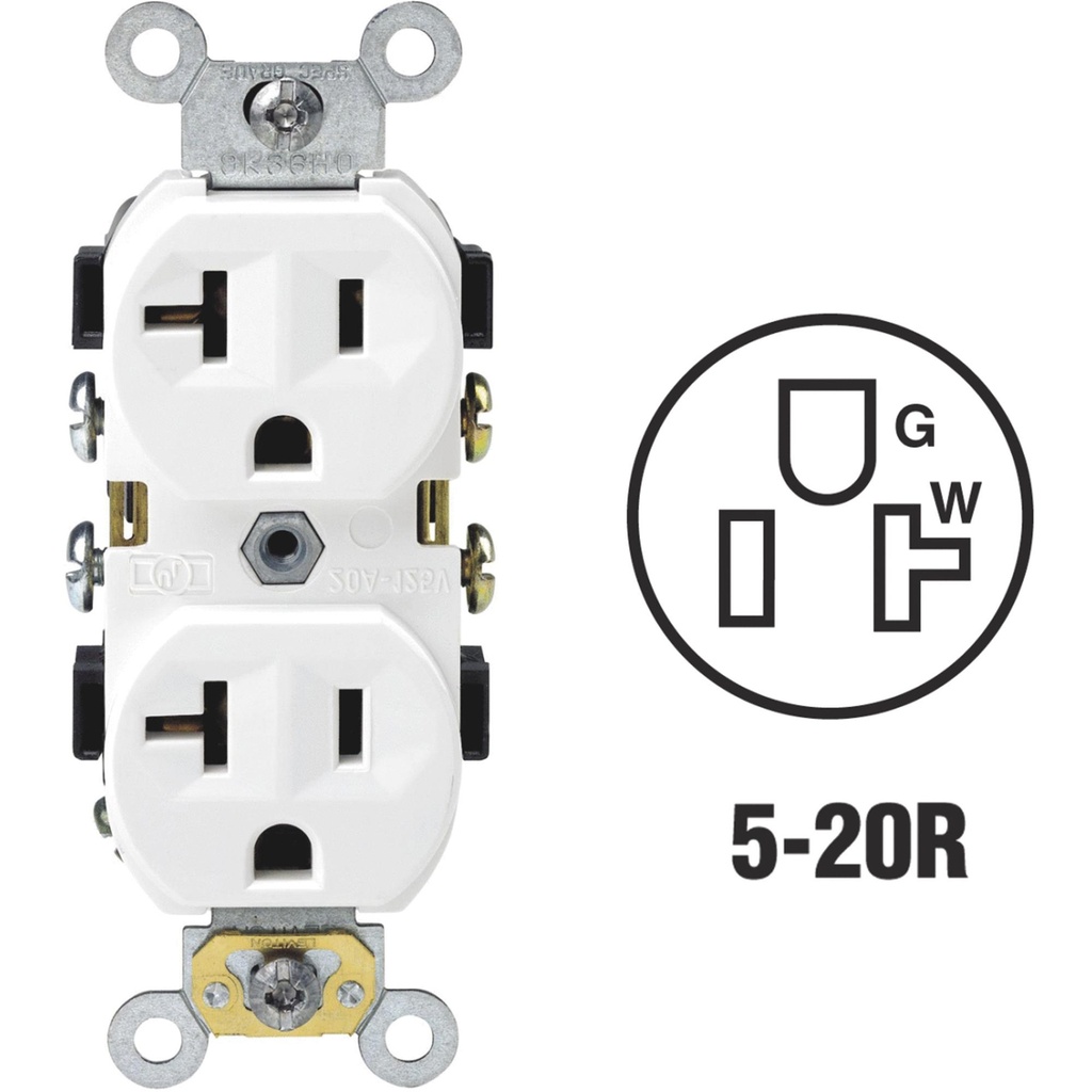 [3035425] Leviton 20 Amps 125 V Duplex White Outlet 5-20R 1 Pk