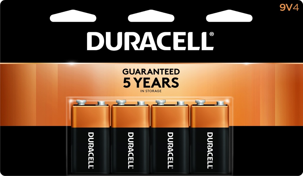 Duracell Coppertop 9V Batteries - 4pk Alkaline Battery: Household Single-Use, 9.000V