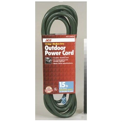 Ace Outdoor 15 Ft. L Green Extension Cord 16/3 SJTW