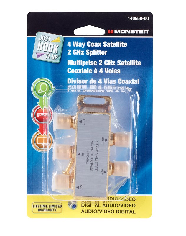 [3107638] Monster Just Hook It up 4 Way Coax Splitter 75 Ohm 2150 MHz 1 Pk
