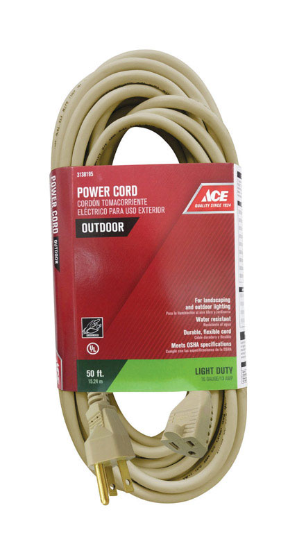 Ace Outdoor 50 Ft. L Beige Extension Cord 16/3 SJTW