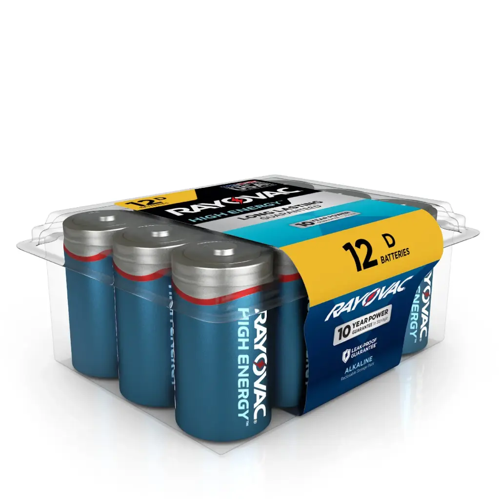 Rayovac High Energy D Alkaline Batteries 12 Pk Clamshell