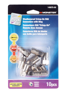 Monster Just Hook It up Crimp-on RG6 Coaxial Connector 10 Pk