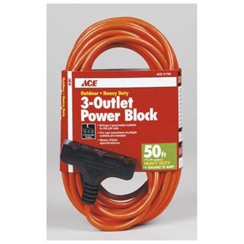 Ace Indoor or Outdoor 50 Ft. L Orange Triple Outlet Cord 14/3 SJTW