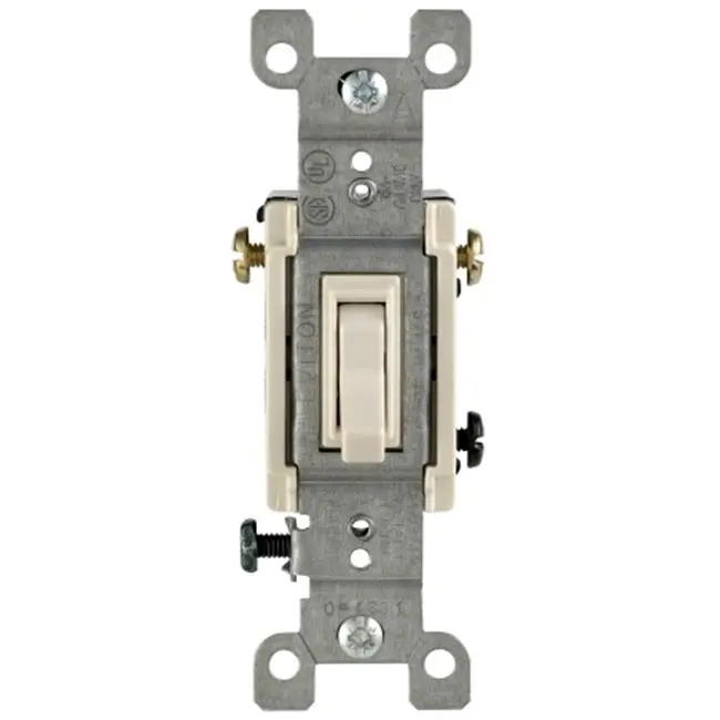 [3212651] Leviton 15 Amps Three Pole Toggle AC Quiet Switch Light Almond 1 Pk