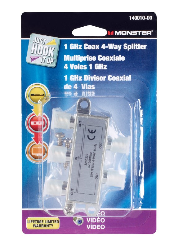 [3260239] Monster Just Hook It up 4 Way Coax Splitter 75 Ohm 1000 MHz 1 Pk