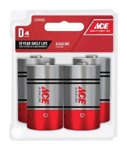 Ace D Alkaline Batteries 4 Pk Carded