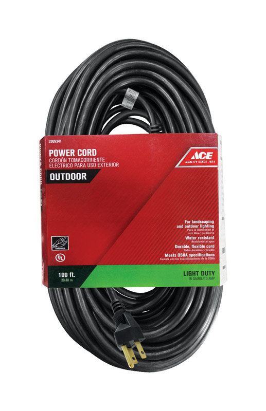Ace Indoor or Outdoor 100 Ft. L Black Extension Cord 16/3 SJTW