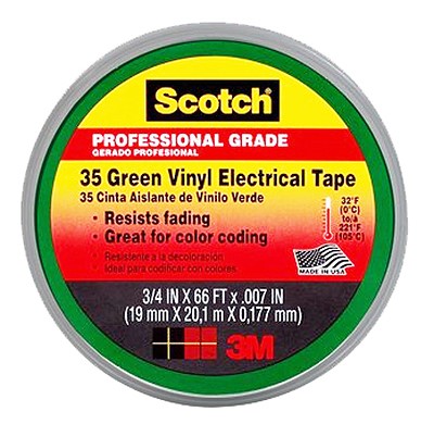 3M - Scotch Vinyl Electrical Tape - 3/4 Inch X 66 Feet X 7 Mil - Green