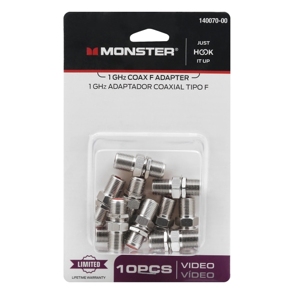 [3398476] Monster Just Hook It up F-Connector F Coax Adapter 10 Pk