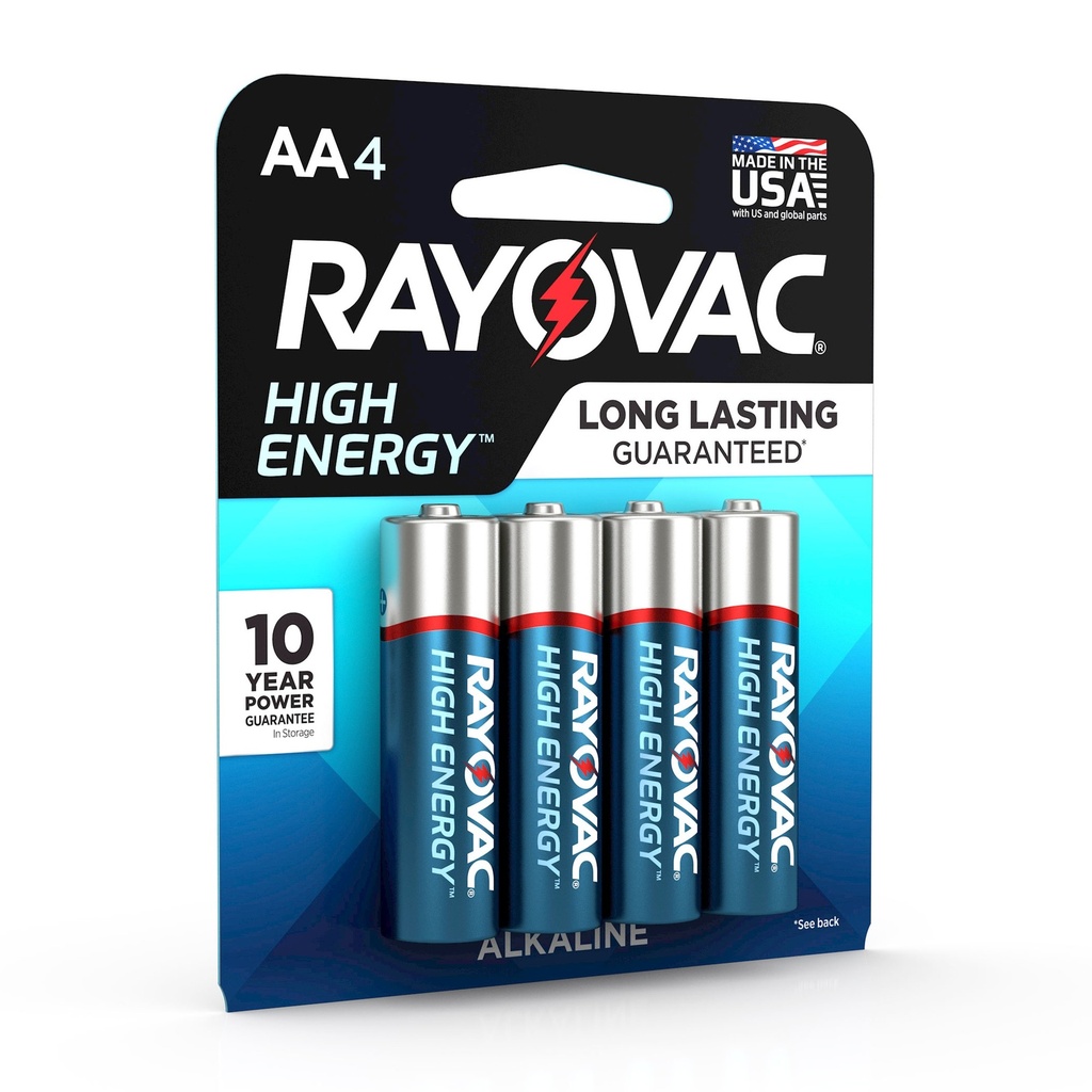Rayovc High Energy 4pk Alkaline AA Battery: Household Batteries, 1.5V Output, Non-Rechargeable