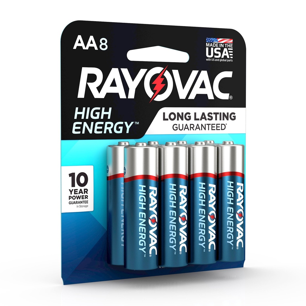 Rayovac High Energy AA Batteries 8pk - Alkaline Battery: Household, 1.5 Voltage