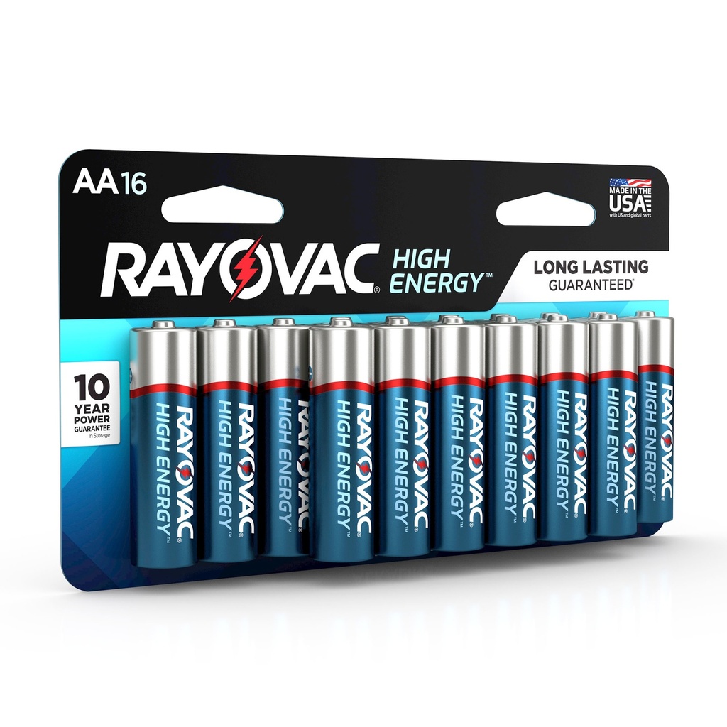 Rayovac High Energy AA Batteries 16pk - Alkaline Battery: Single-Use, 1.5V, Household Batteries