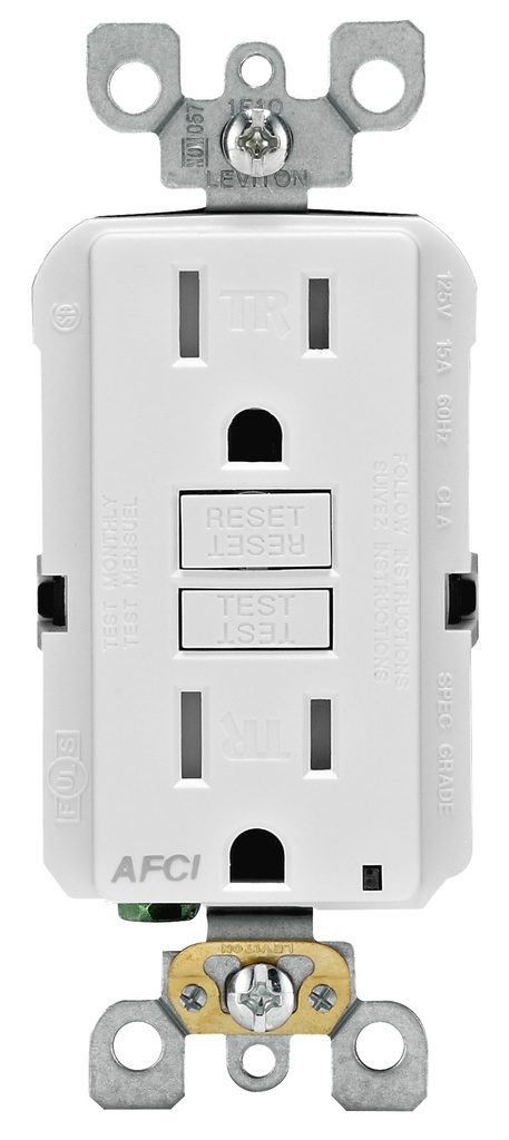 [3467941] Leviton SmartlockPro 15 Amps 125 V Duplex White AFCI Outlet 5-15R 1 Pk