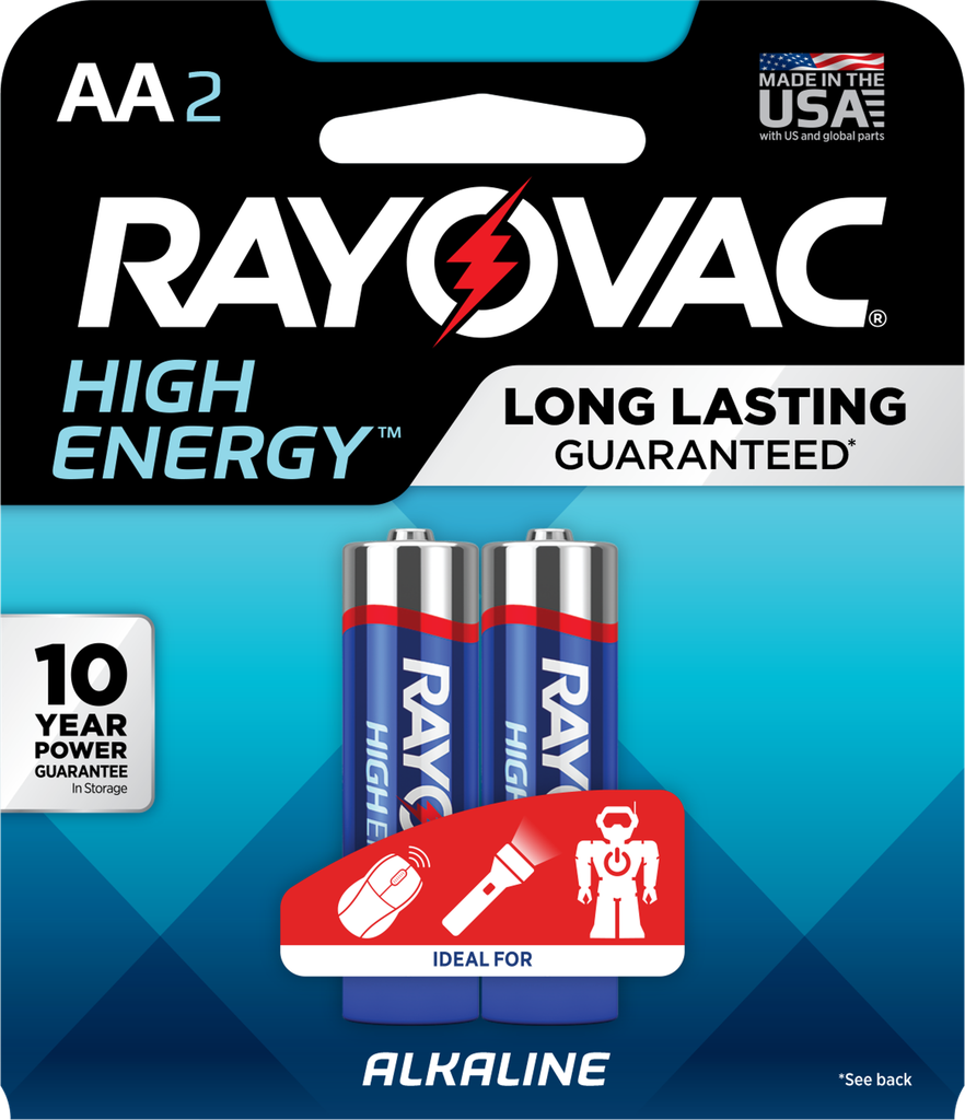 Rayovac High Energy Alkaline Batteries  Size AA Batteries  2-Pack  815-2K (Packaging May Vary)