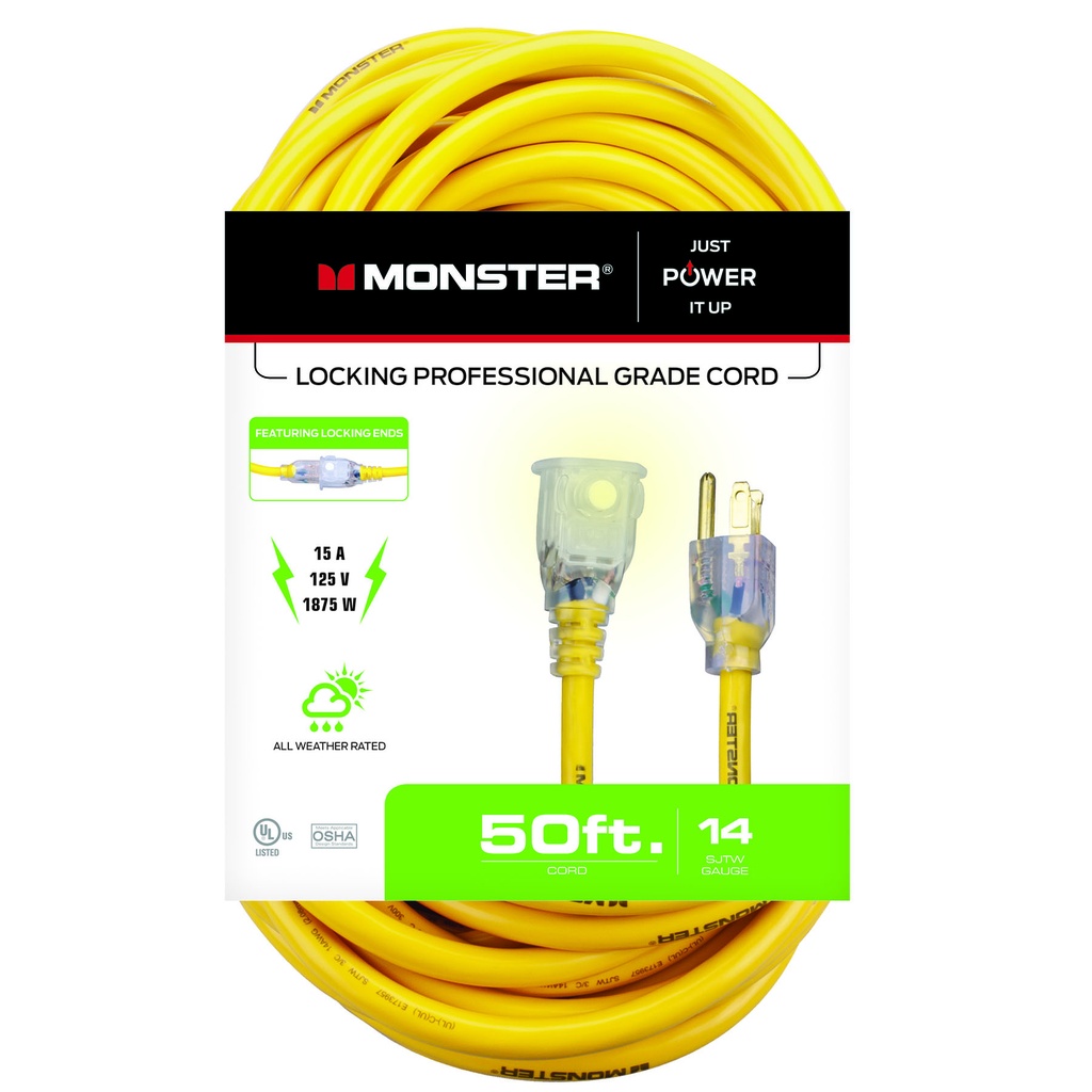 Monster Just Power It up Outdoor 50 Ft. L Yellow Extension Cord 14/3 SJTW