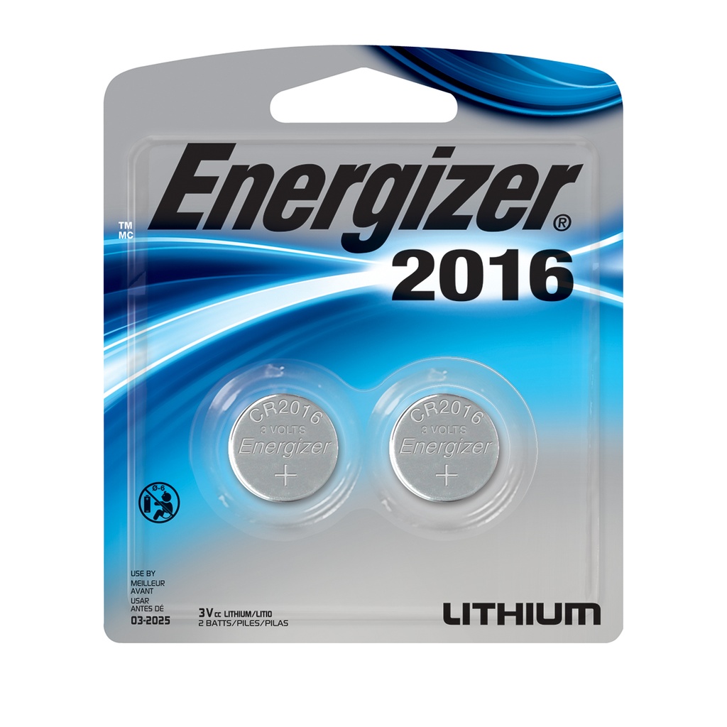 Energizer 2016 Batteries 2pk - Lithium Coin Battery: 3V, 90mAh Capacity