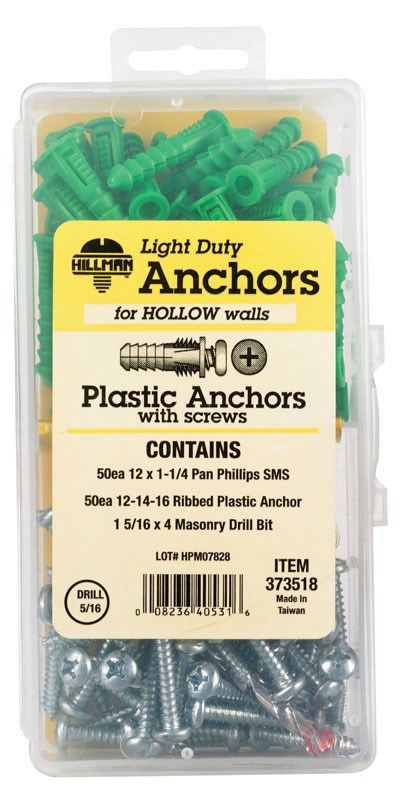 [373518] HILLMAN 1/4 in. D X 1-1/2 in. L Plastic Pan Head Ribbed Anchor Kit 101 Pk
