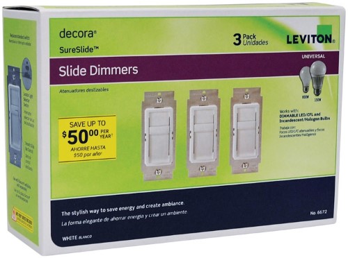 Leviton Decora SureSlide White 600 W Slide Dimmer Switch 3 Pk