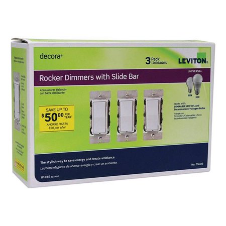 [3829918] Leviton Decora White 600 W Rocker Dimmer Switch 3 Pk